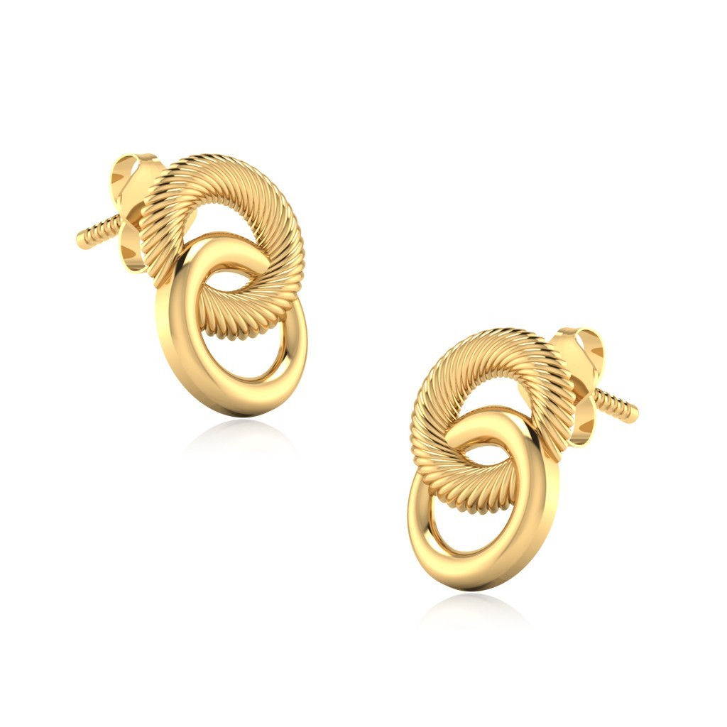 Real 14Kt Yellow Gold Plain Gold Stud Earrings for Women 15.50 mm Screw Back