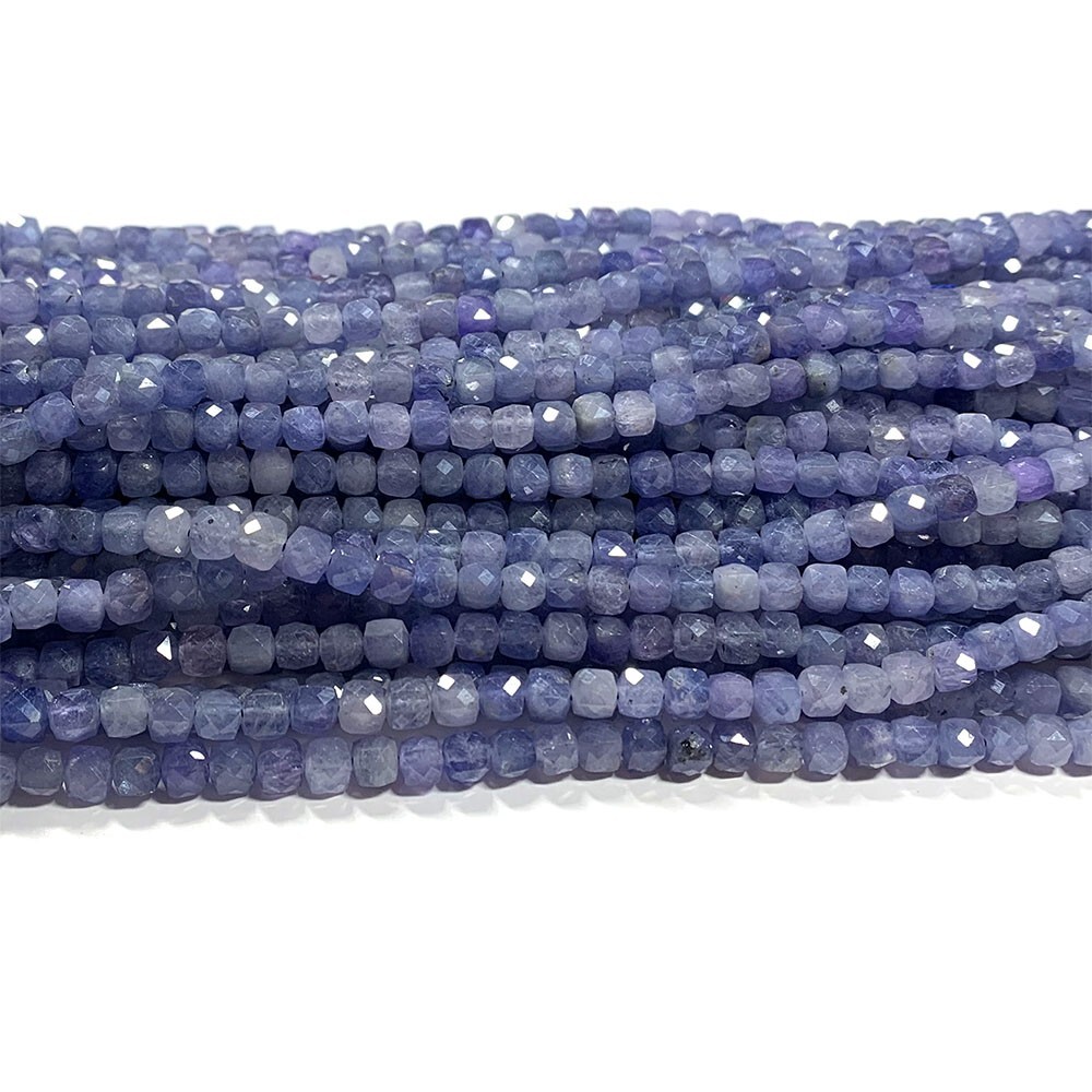 Natural Stone Genuine Blue Purple Tanzanite Irregular Cube Faceted Loose Beads
