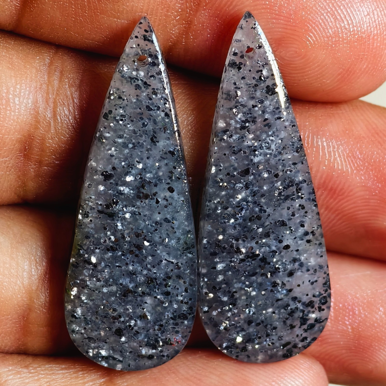 37 Cts Natural Black Sunstone Drilled Pair Cabochon Gemstone 37.8 X 14.2 MM