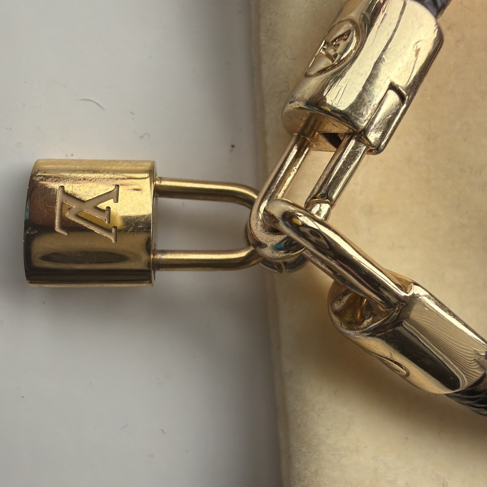 Louis Vuitton Golden Lock Charm Leather Bracelet With Dust Bag PreOwned 7.5 in