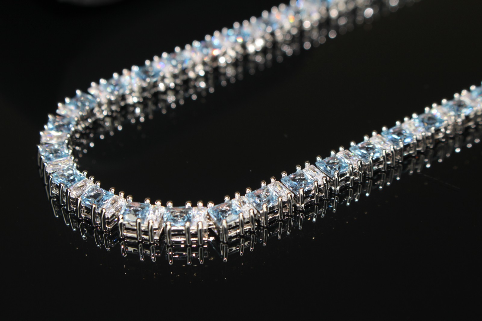 4mm True Blue Tennis Chain Necklace 85ctw BAGUETTE Lab Sim VVS1 Diamond Sapphire