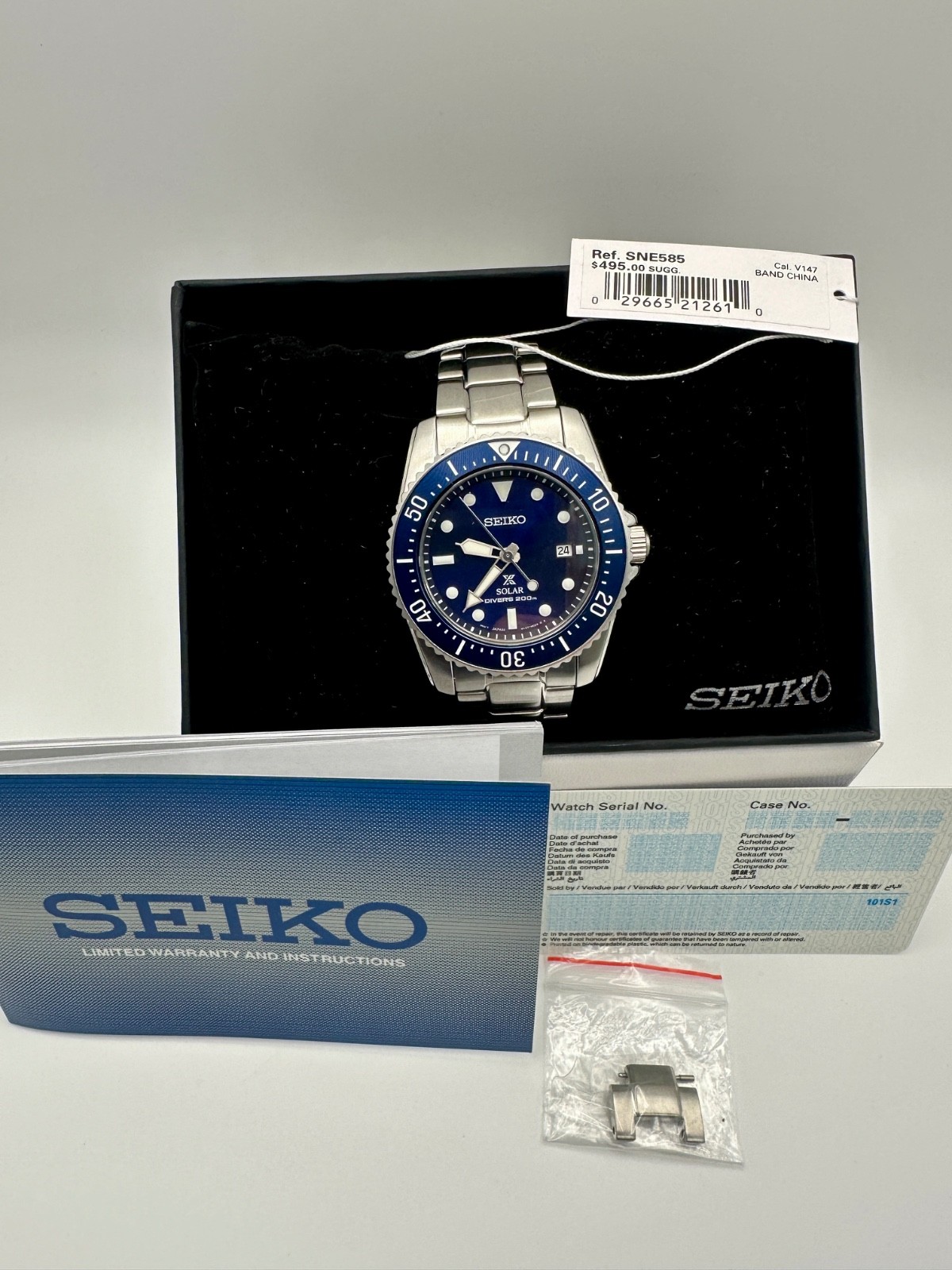 Seiko Prospex Sea SNE585 Blue Dial Men’s Solar Diver Watch 38.5mm