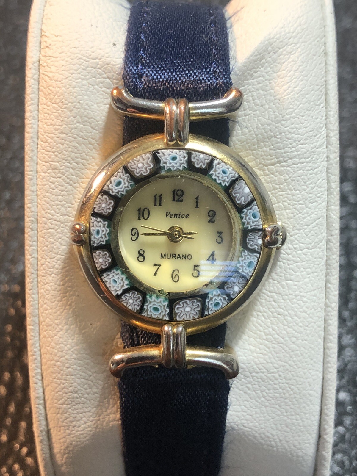 Venice Murano Millefiori Women’s Watch 24mm Navy Blue New Peugeot Band & Battery