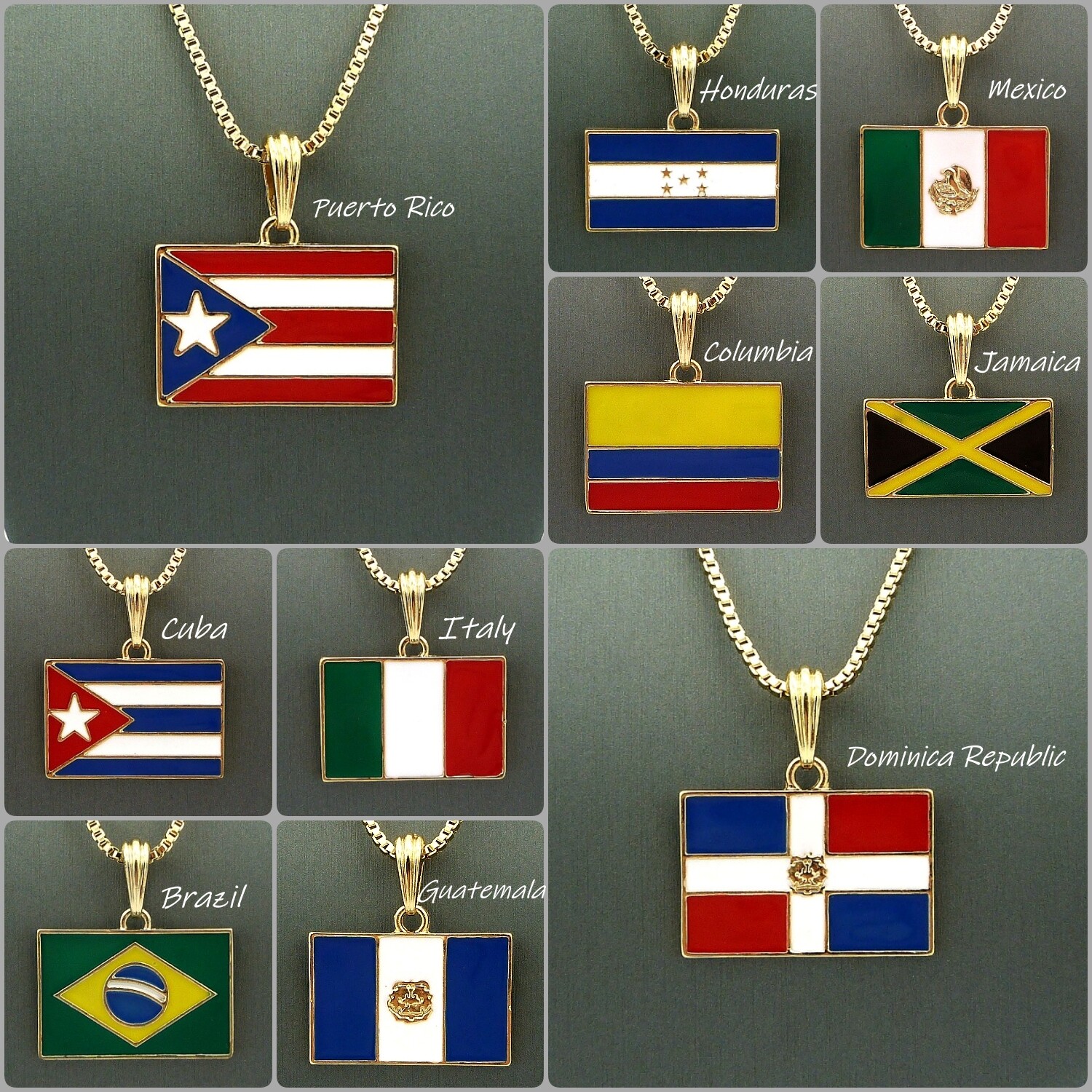 Nation Flag, Country Flag Pendant 2mm 18″,20″24″ Box Chain Necklace