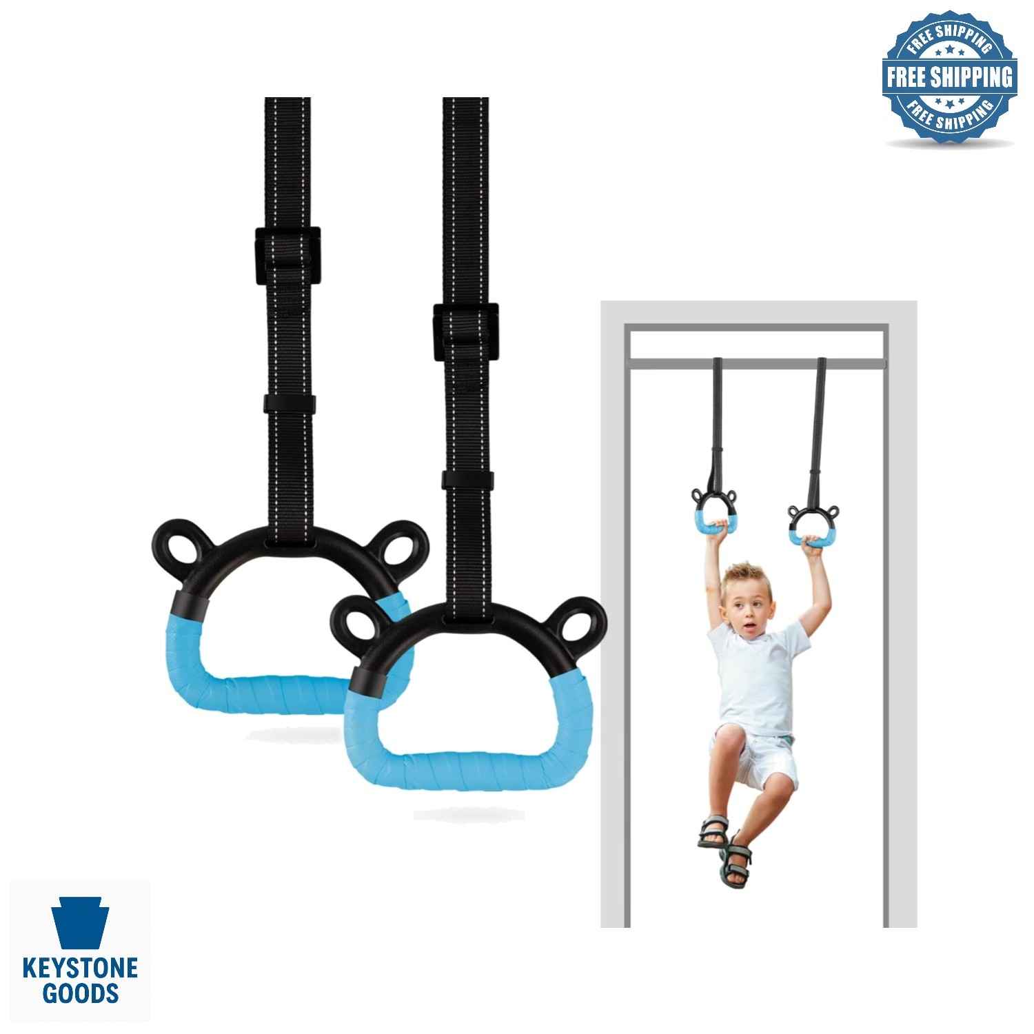 Kids Gymnastic Rings with Adjustable Straps, 220lb Load, Indoor/Outdoor Use
