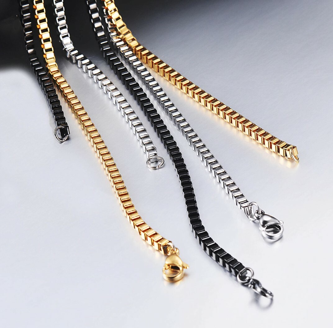 Black Stainless Steel 45 cm (17.7 Inch) 3 mm Square Box Neck Chain Necklace