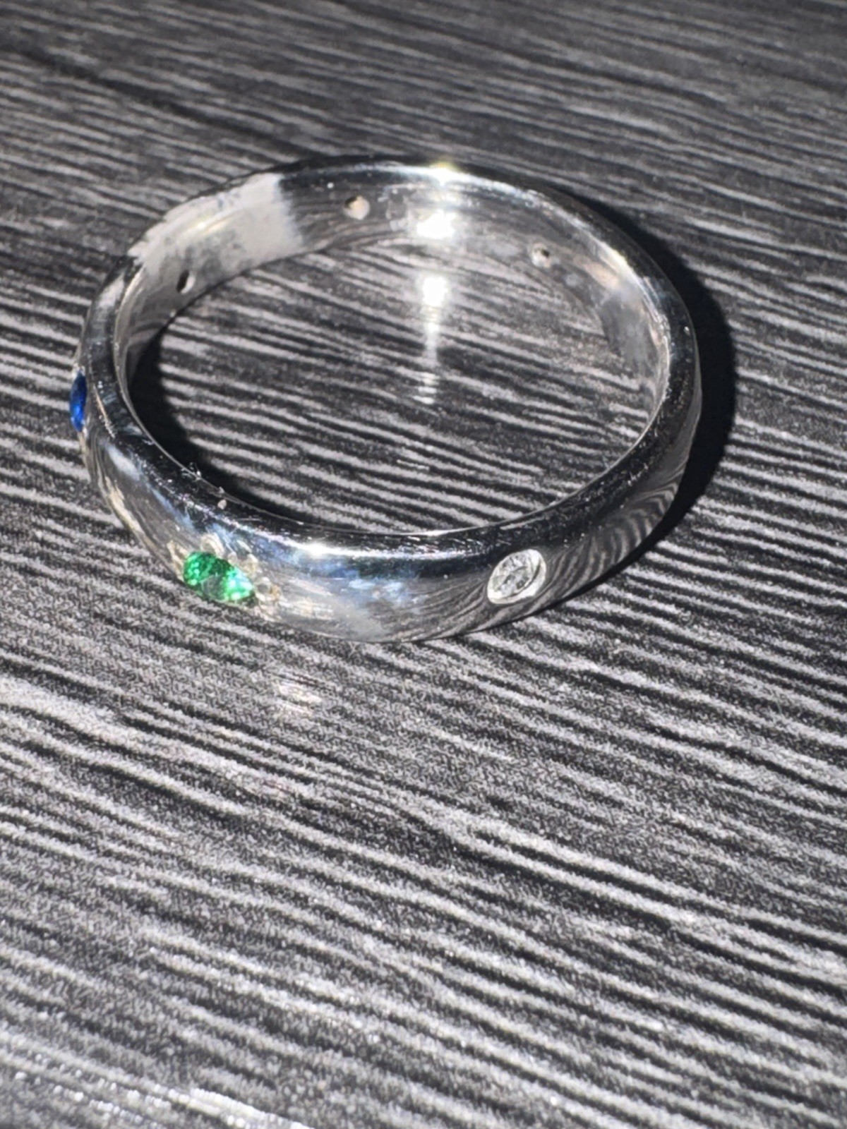 Men’s Platinum Band Filled With Ruby, Sapphire, Emerald, and Diamonds