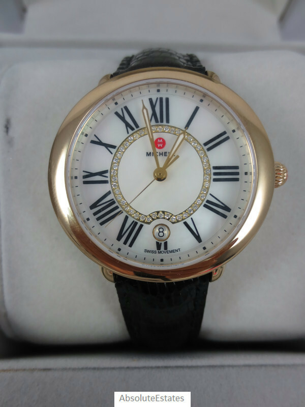 New Michele Serein Mid 16 Gold Diamond Watch MW21B00A9963 NIB Box