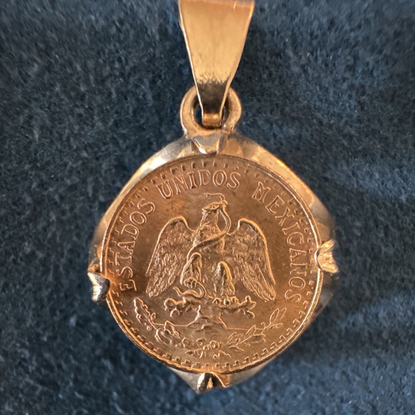 1975 Mexico Dos Pesos Coin Pendant, 14k Yellow Gold Bezel Setting