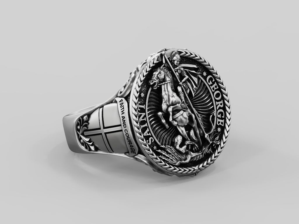 Oxidized Men’s Saint George & The Dragon 925 Sterling Silver Statement Rings
