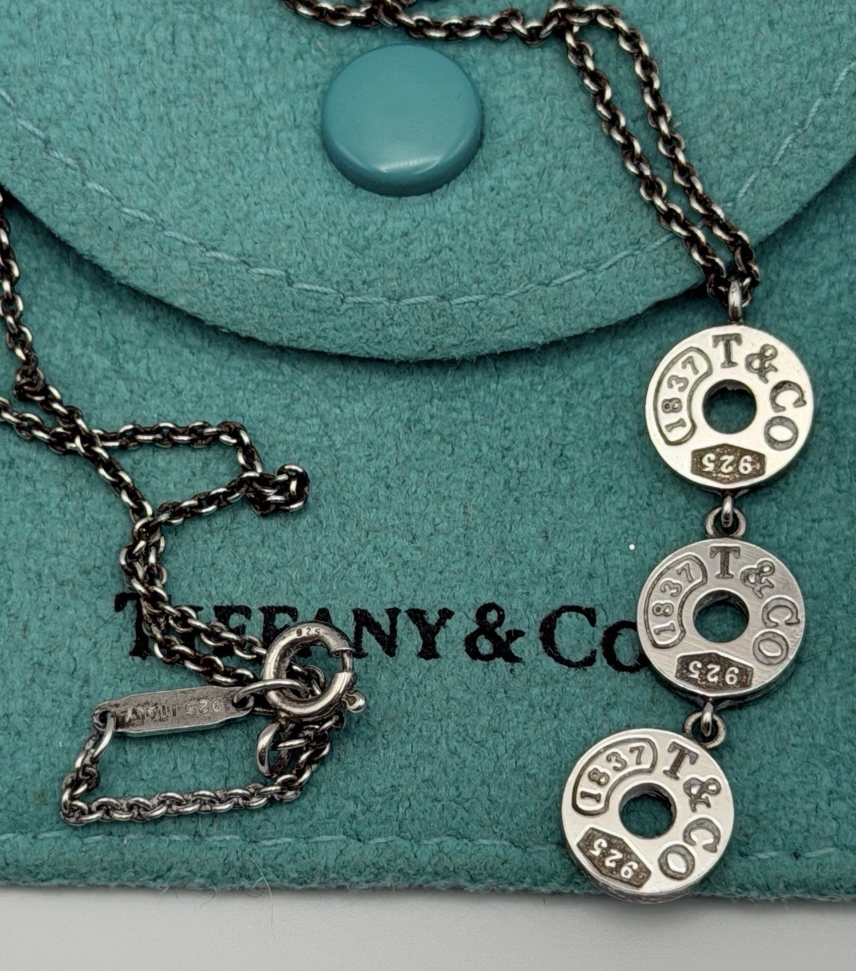 Authentic Tiffany & Co. 1837 Triple Circle Sterling Silver Necklace 925