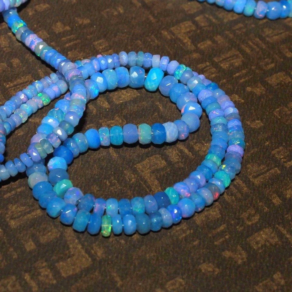 4-6mm Natural Blue Ethiopian Fire Opal Faceted Roundell Gemstone Beads 4 Inch