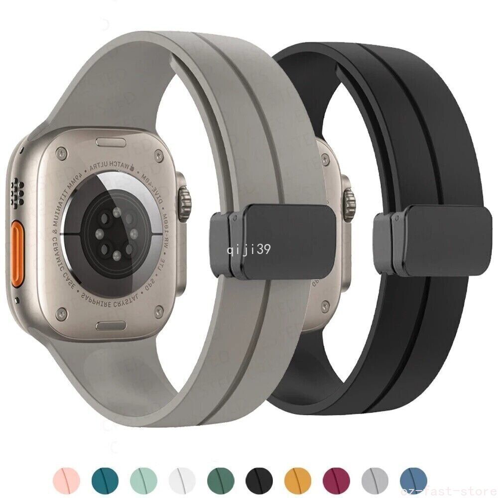 Magnetic Silicone Band iWatch Sports Strap for Apple Watch Ultra 10 9 8 SE 2 7 6