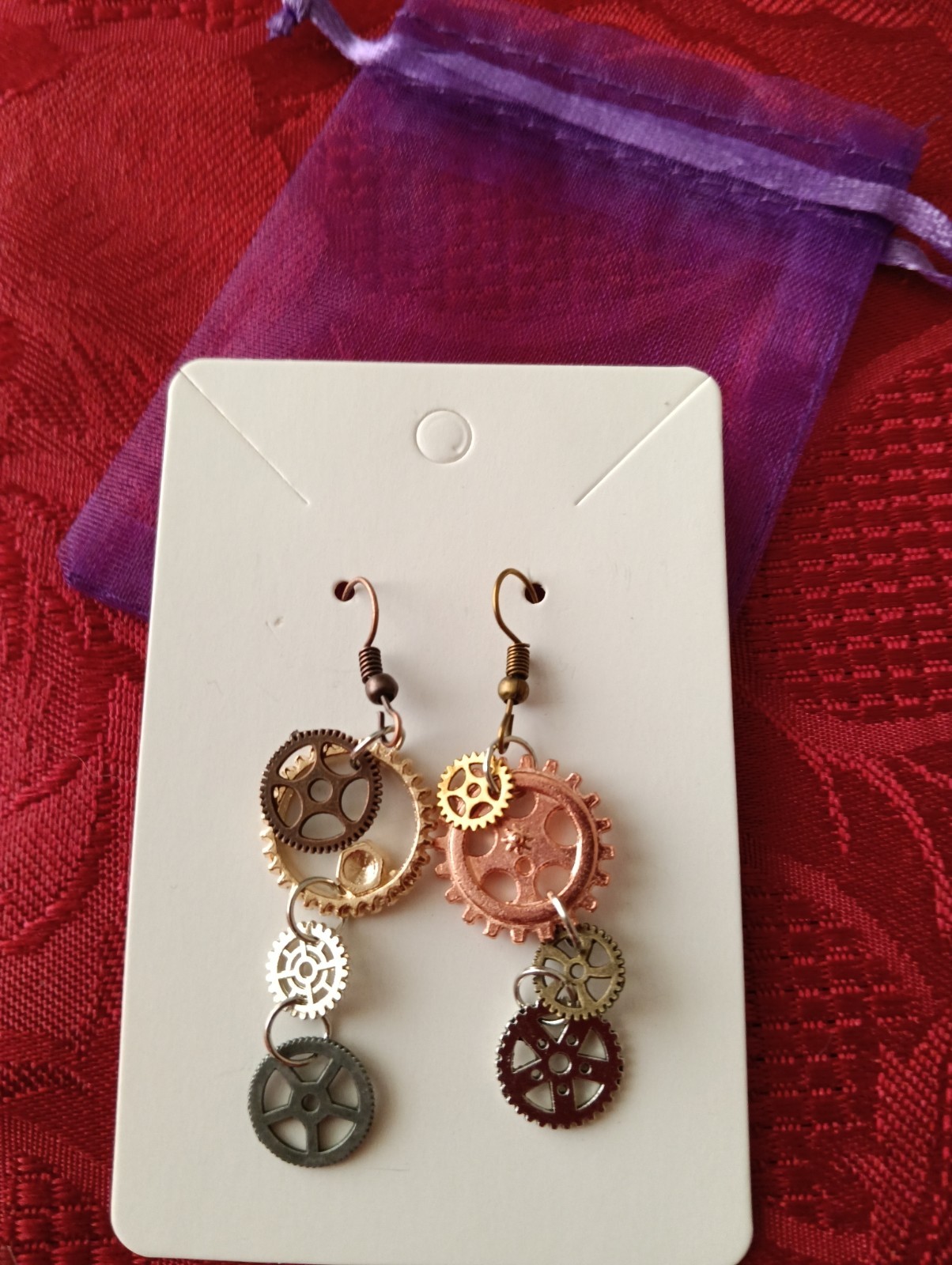 2 x fancy dress Wire Mismatched Handmade Steam Punk Cog Novelty Dangling Earring