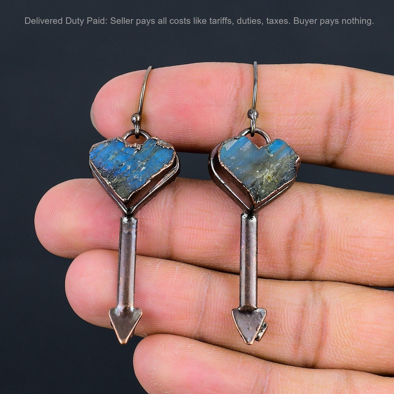 Copper Natural Labradorite Rough Dangle Electroformed Artisan Earrings Jewelry