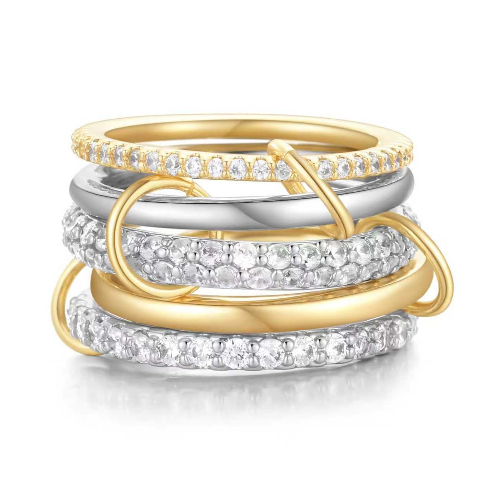 14K Gold Interlocked Stackable Rings for – 5 Layer Silver Gold Ring Stack Set…