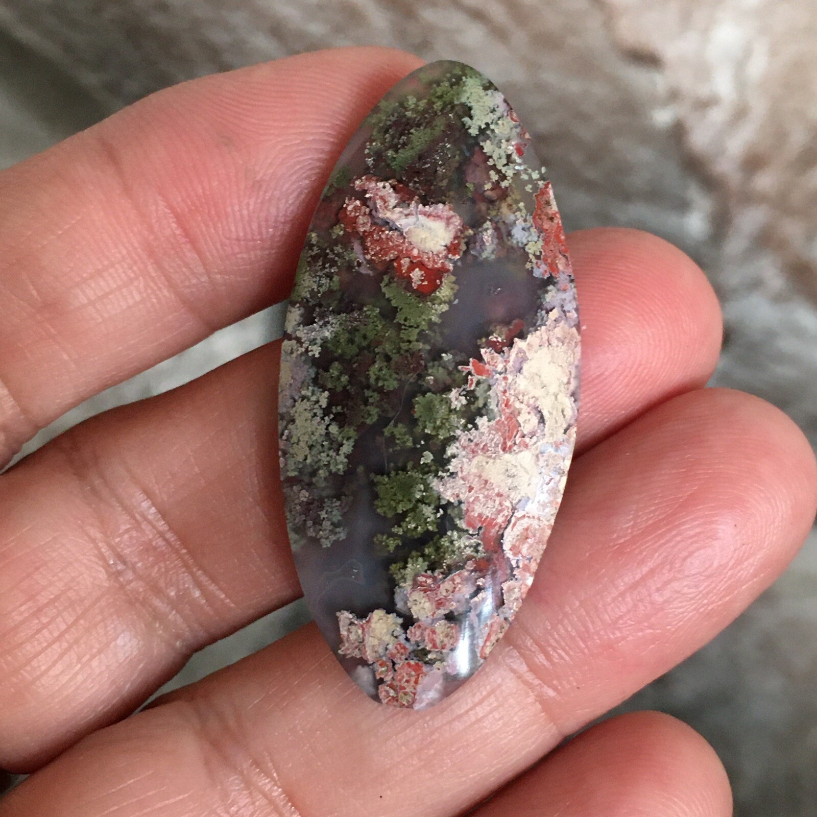 42.8×19.6x6mm Fine Garden Moss Agate Oval Cabochon Loose Picture Stone