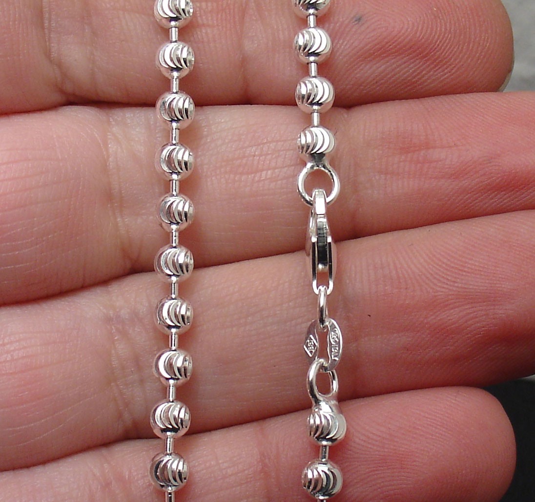 20″ 4mm Italian Moon Cut Ball Bead Chain Necklace Solid Real 925 Sterling Silver