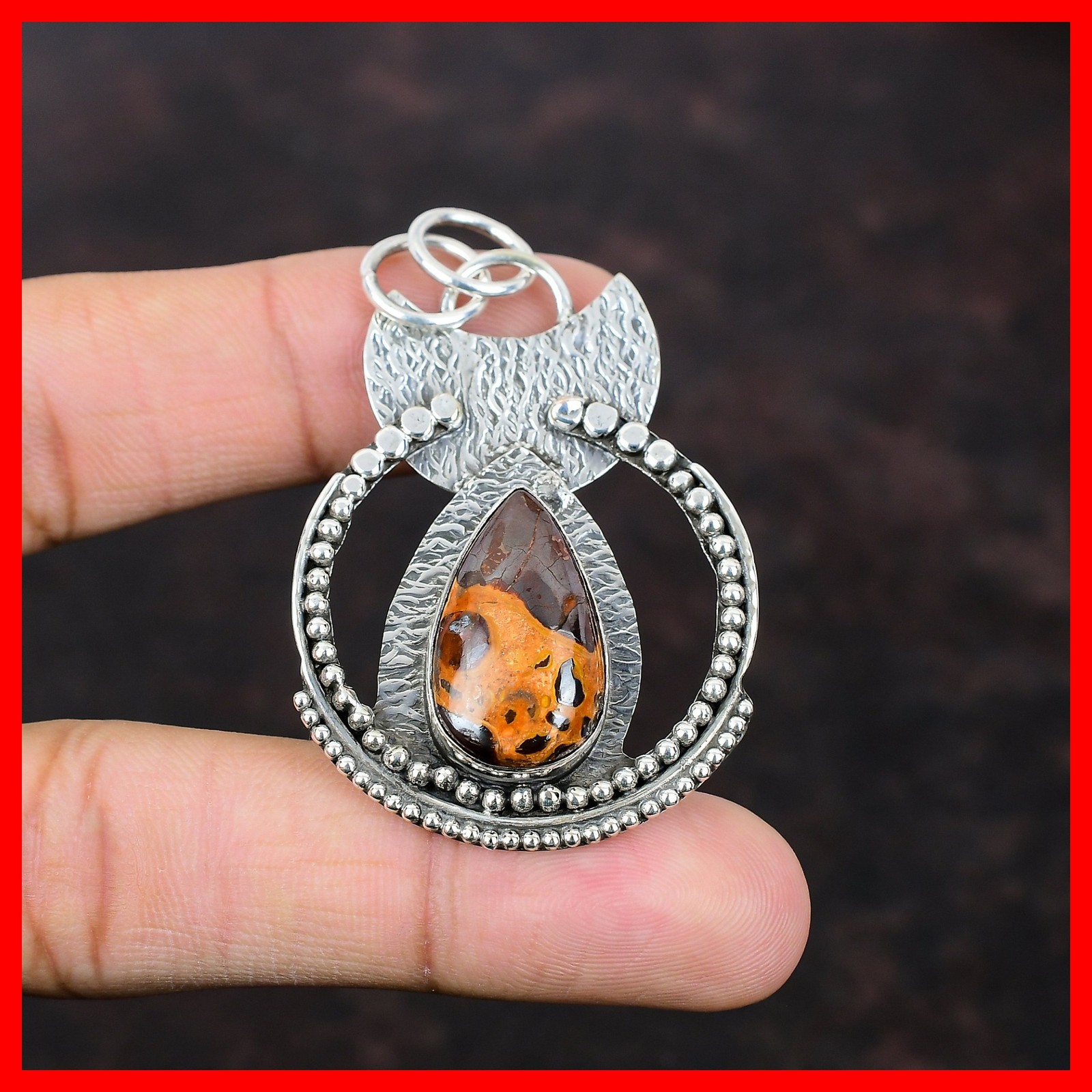 Pear Natural Bauxite 925 Sterling Silver Bezel Birthday Elegant Pendant Jewelry