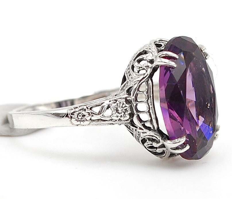 6CT Heat Treated Alexandrite 925 Sterling Silver Edwardian Ring Sz 6,7,8 RE2