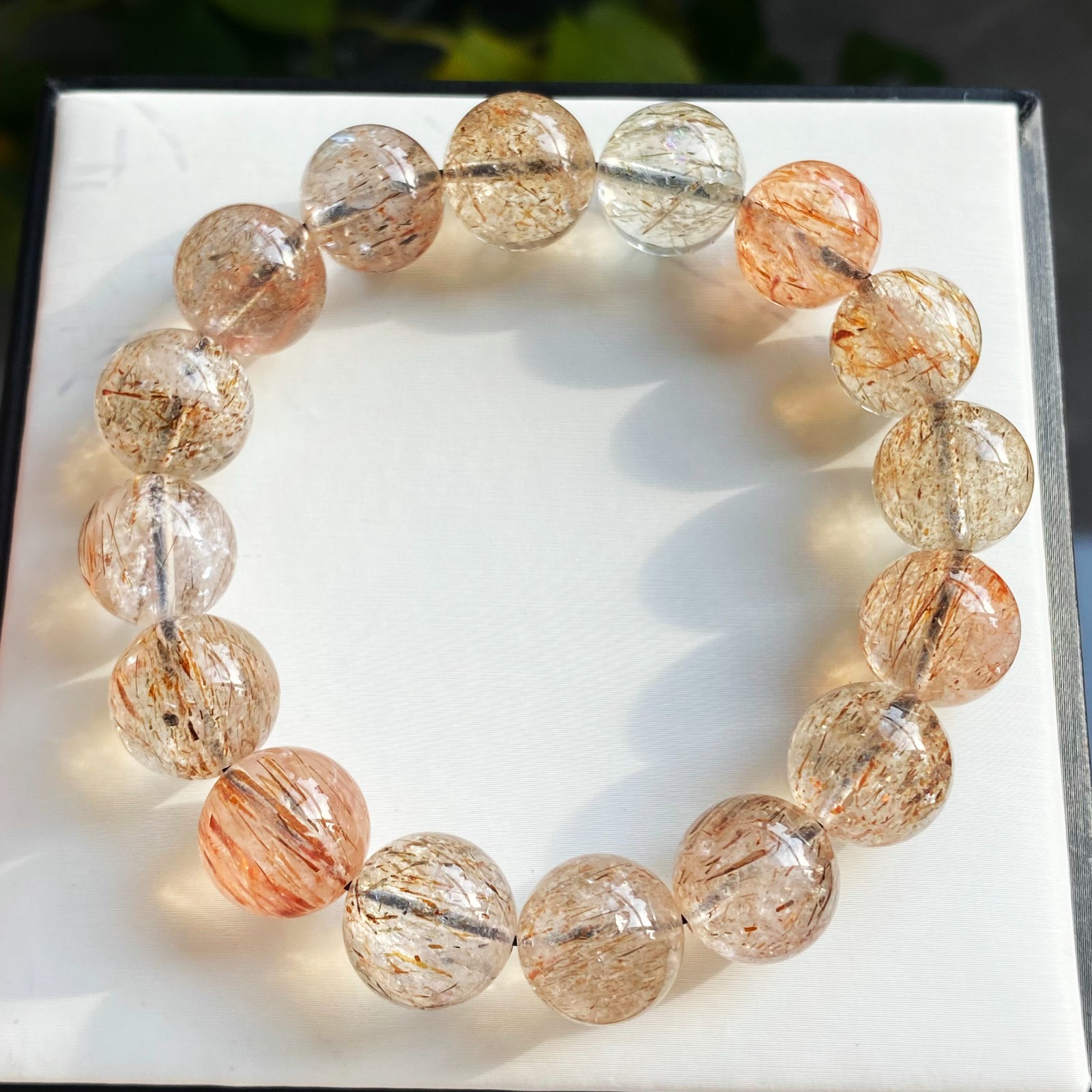13-13.7mm Natural Black Gold Rutilated Super 7 Quartz Crystal Bracelet 2679