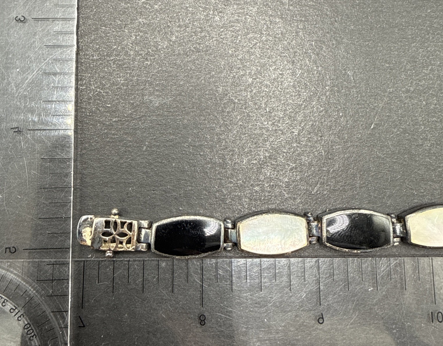 Sterling Silver Stefani Argento Bracelet 925 Black And White Panels 7” Y8
