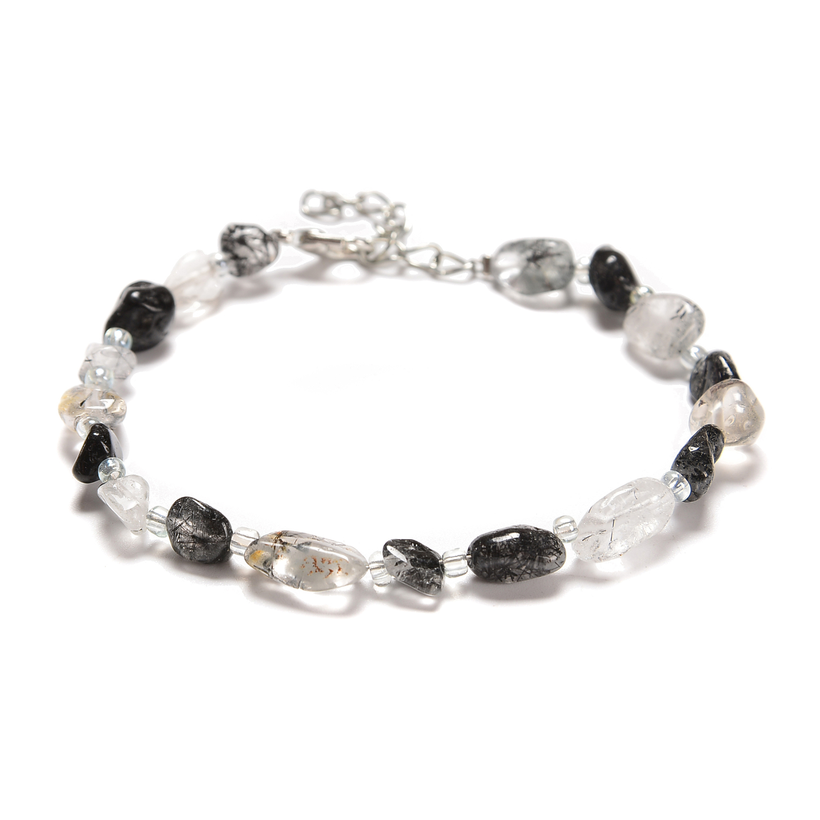 Black Tourmalinated Quartz Bracelet Silver Plated Clasp Approx 5-8mm 7.5″ Length
