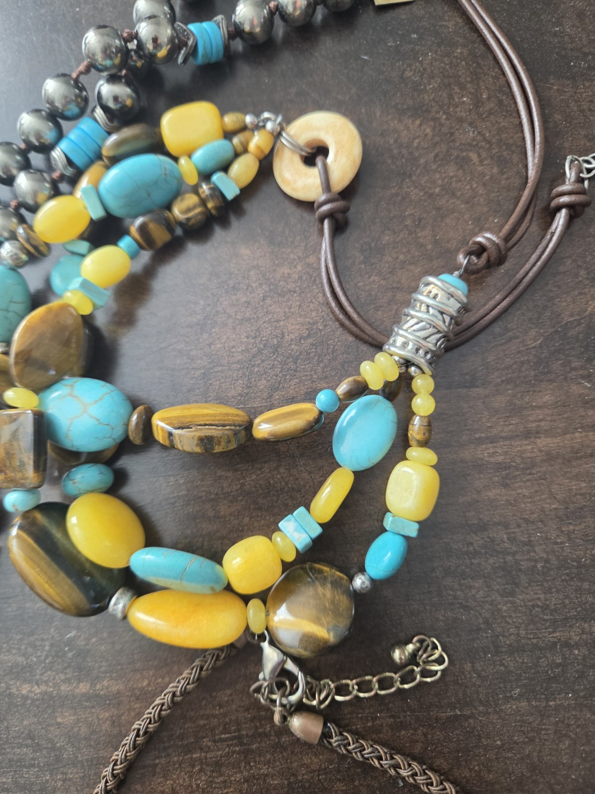 Lot Of Turquoise Jewelry Beaded Thai Bib Collar Necklace W Howlite, Navajo & See