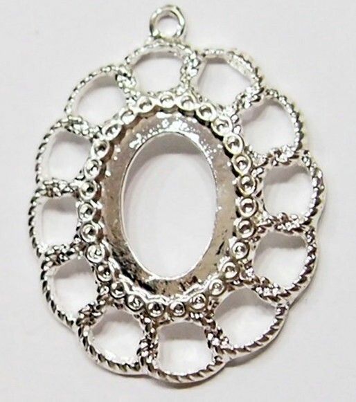10 of 18x13mm Shiny Silver Old Victorian Braided Loops Pendant Settings 36x28mm