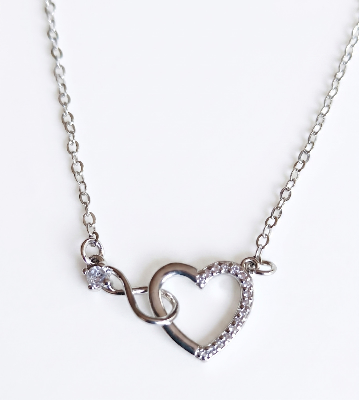 Sterling Silver 925 Diamante Heart Infinity Necklace Adjustable Womens Girls UK