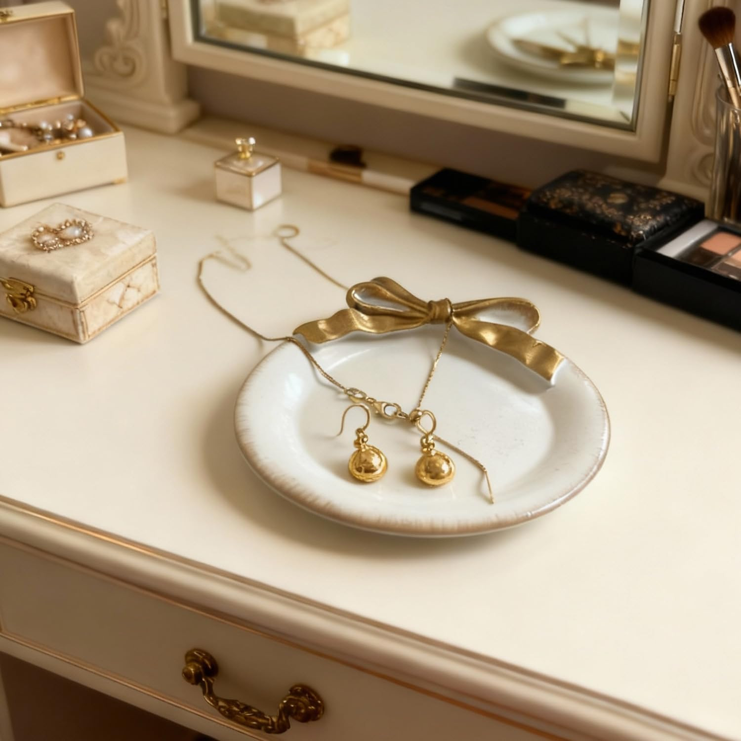 Vintage Resin Jewelry Tray Bow Decorative Storage Trinket Dish Tray for Rings