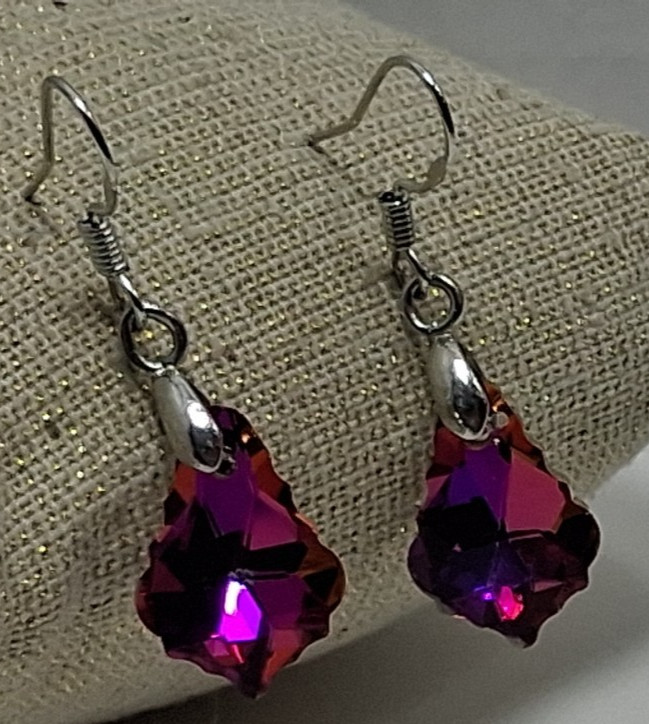 Dark Pink Dangle Pierced Earrings Wire Marked 925