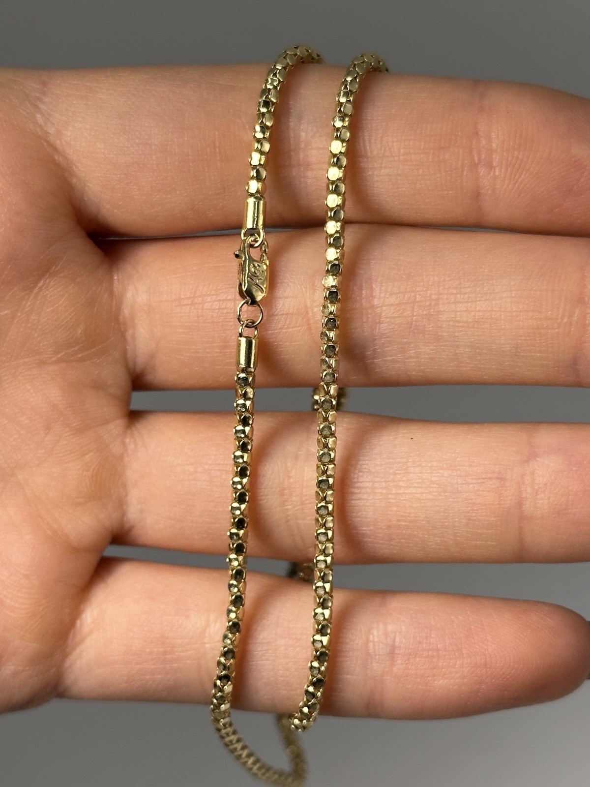14K Yellow Gold Popcorn Link Chain Necklace, 17”, 2.5 mm, 4.7 g
