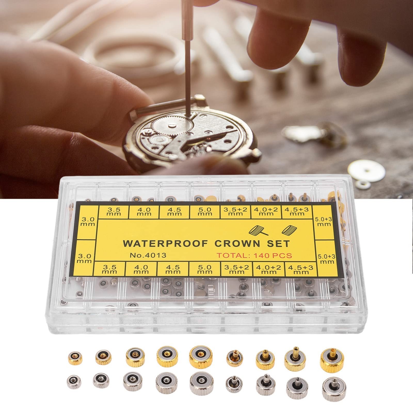Stainless Steel Watch Crown Set – 140Pcs Repair Parts & Socket Head Screws