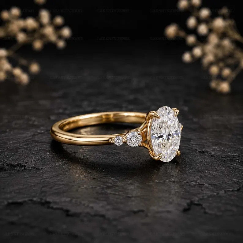 Lab Created Moissanite Ring, Base Metal: Brass Finish: Gold Plated, Gift