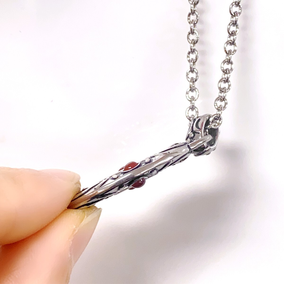 Keyhole necklace both side oval stainless steel pendant 4 Red Agate By Controse