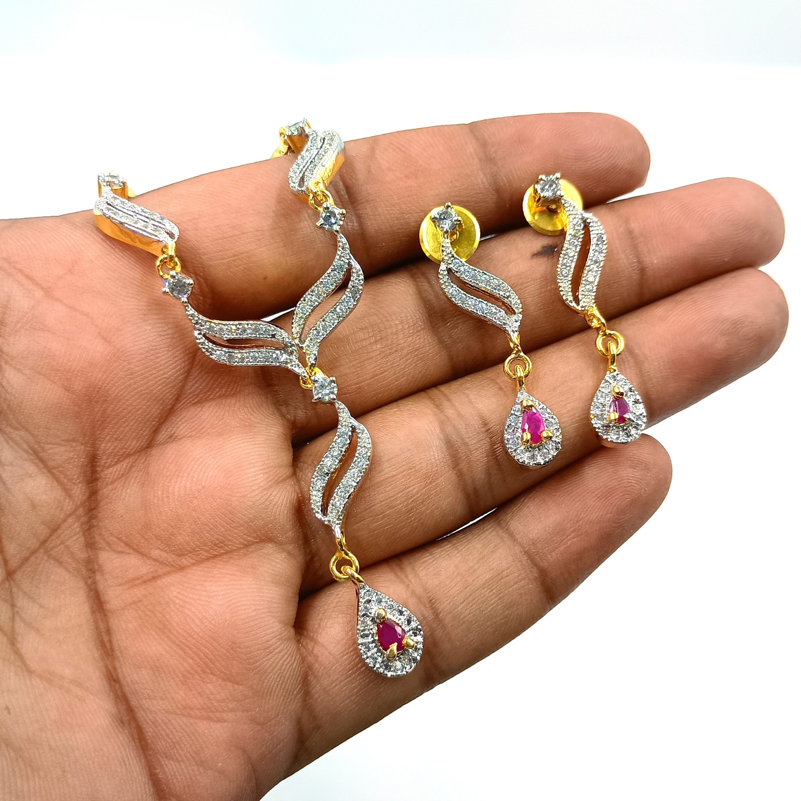 Indian Ethnic 22k Gold Plated Ruby CZ Diamond Bridal Choker Necklace Set