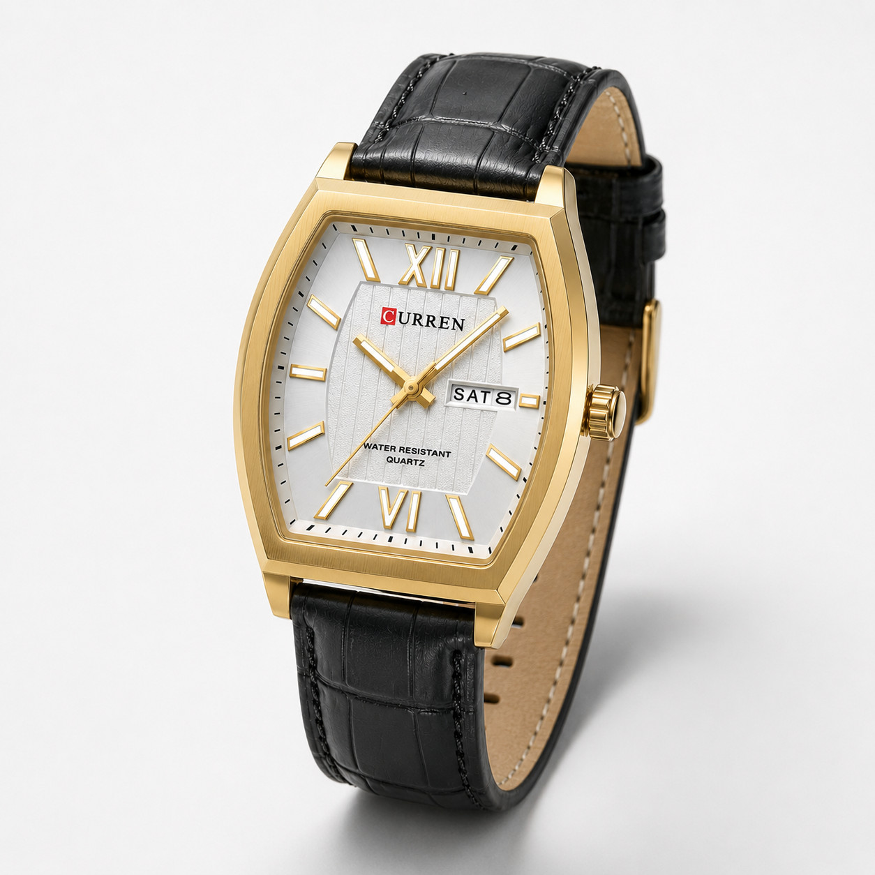 Curren Men’s Quartz Watch Gold Case Black Leather Day Date 3ATM 8478