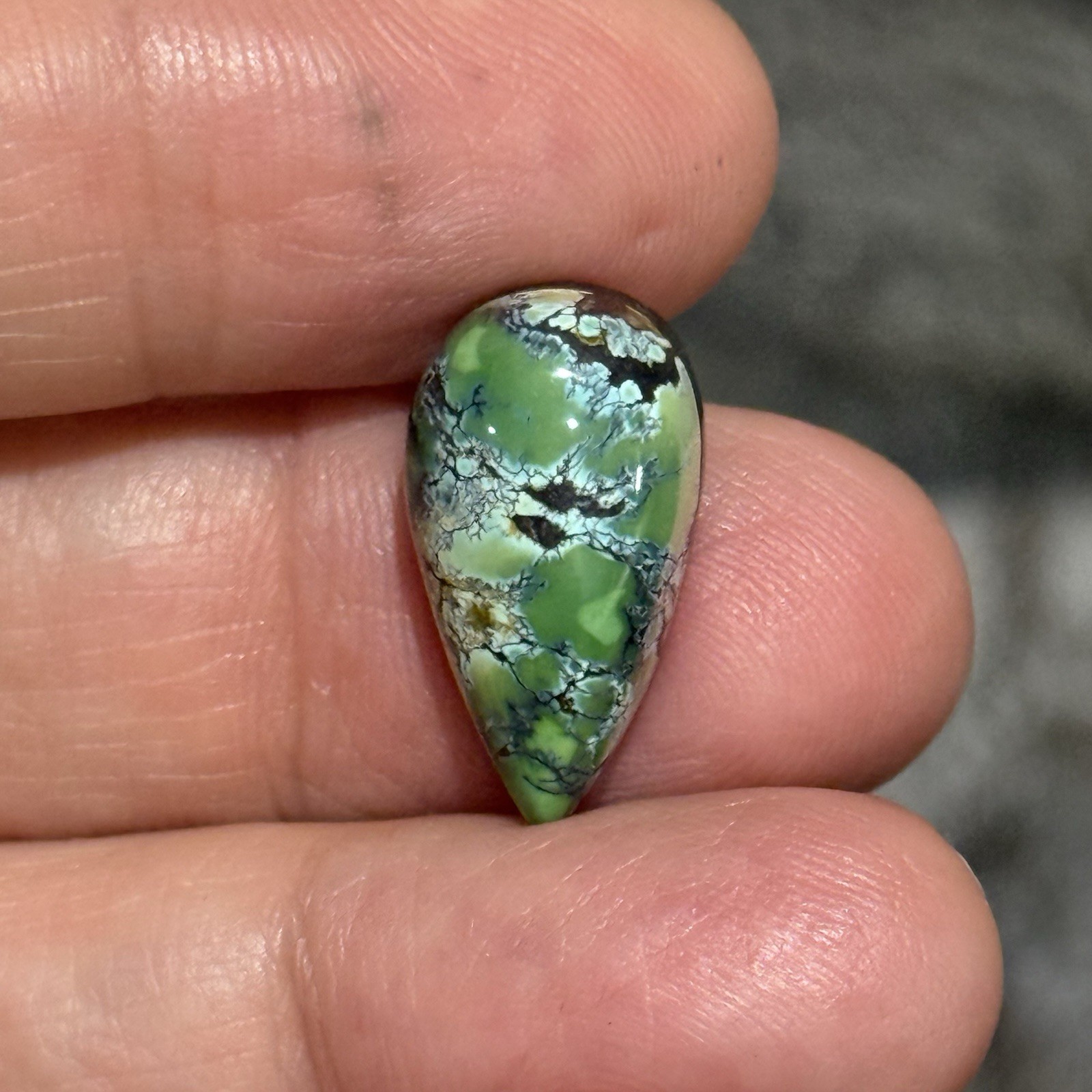 10.7ct 18.9×10.5×7.5mm Green Qingu Mine Turquoise Teardrop Cabochon Backed Stone