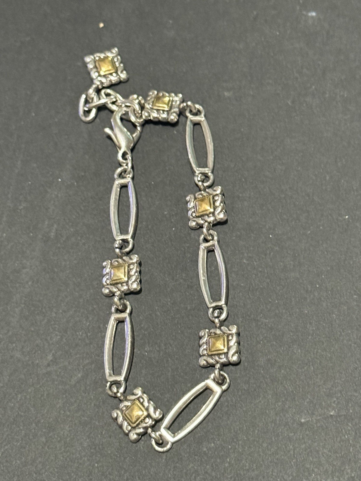 Retired Brighton Silver & Gold Tone Bar Link Bracelet with Lobster clasp