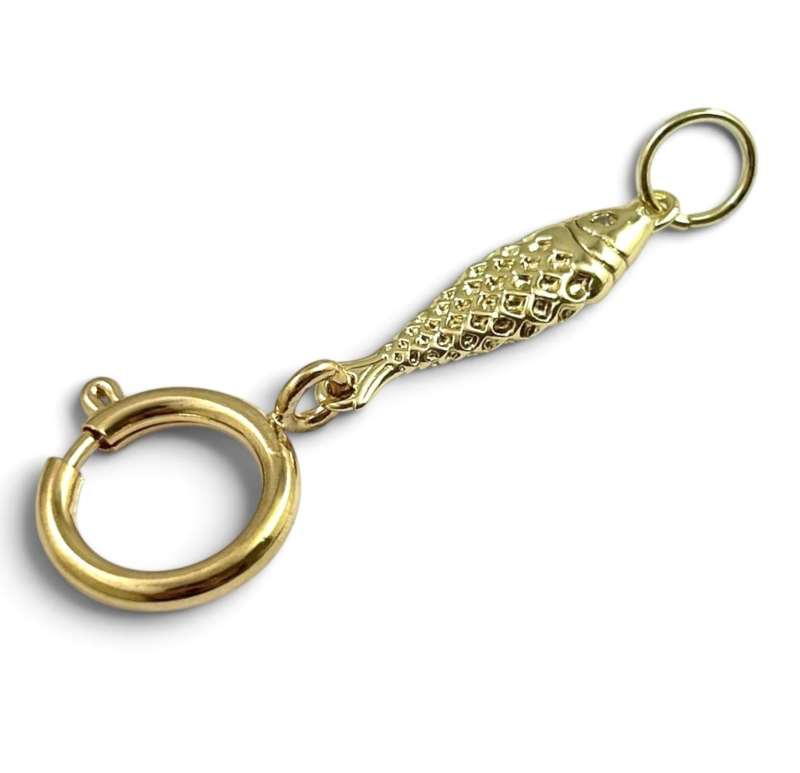 Fish Charm Holder Spring Ring Clasp Nautical Pendant Gold Plated Jewelry
