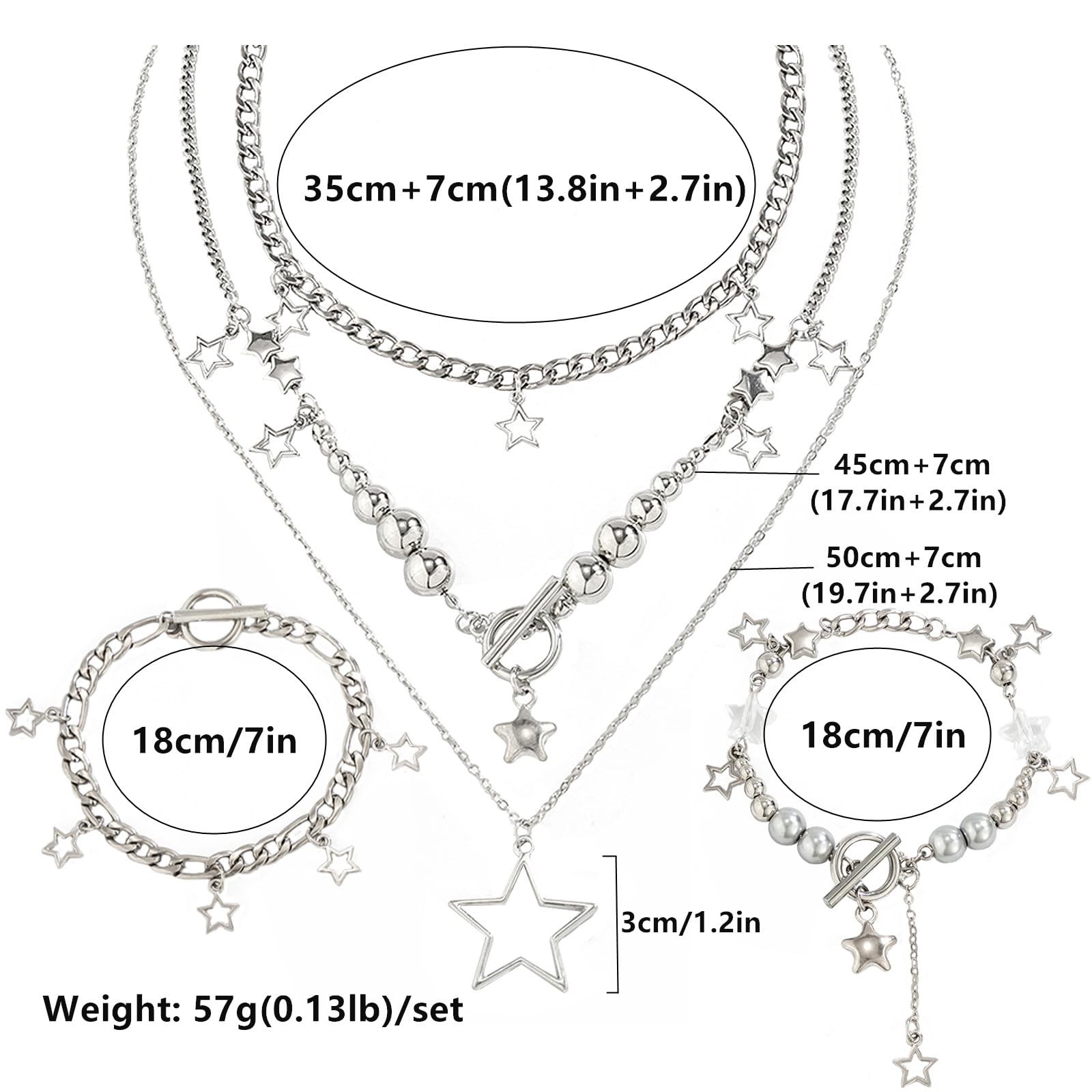 Salircon 2 Pieces Silver Star Necklace Y2K Jewelry Set Medium, 1