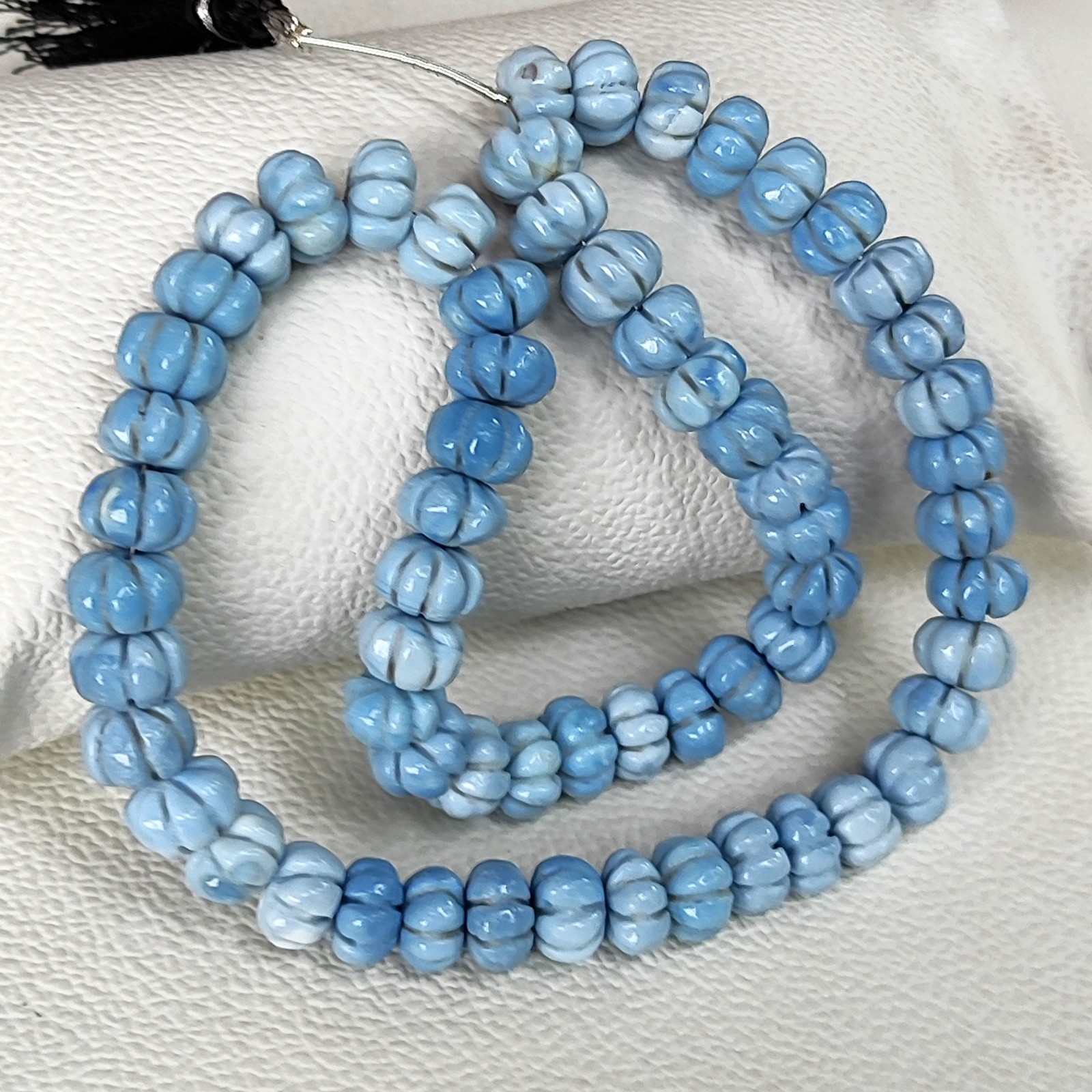 Blue Opal 8-10mm Pumpkin Carved Beads 15″ Strand Peruvian Gemstones for Jewelry