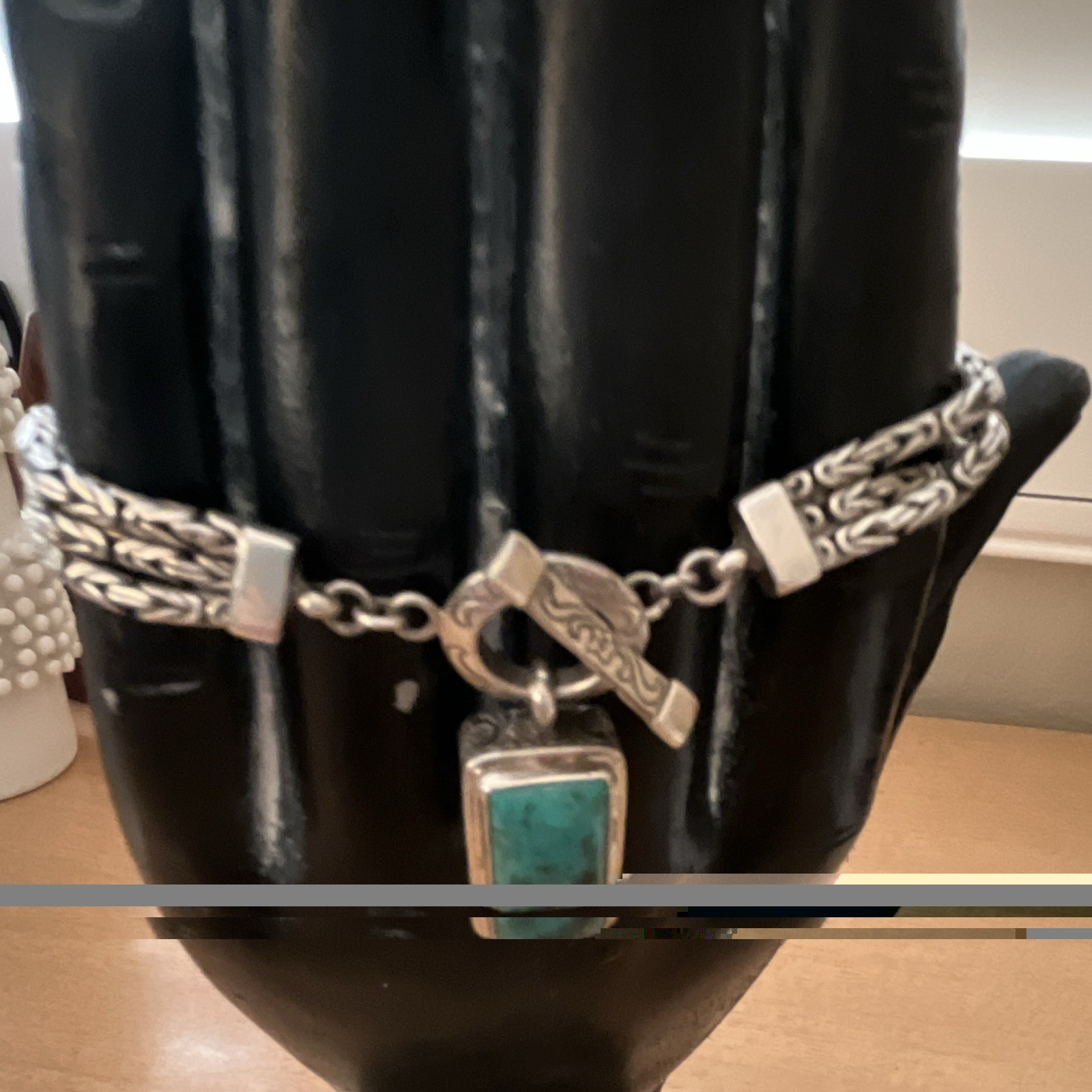 Vintage Sterling Silver 925 Triple strand bracelet w/turquoise 8”