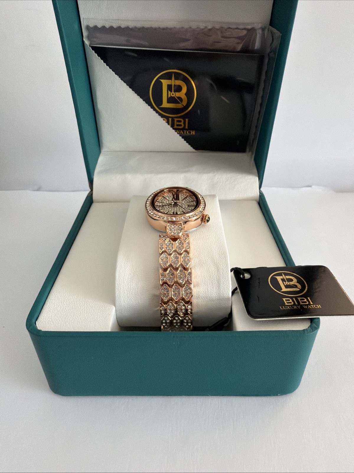 BIBI Luxury Watch Women’s Rose Gold Iced Out Cushion Dial Quartz Bracelet