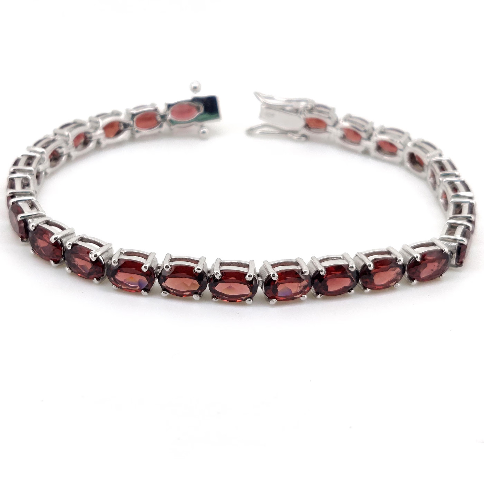 Oval Red Garnet Tennis Bracelet 925 Sterling Silver January Birthstone Jewelry