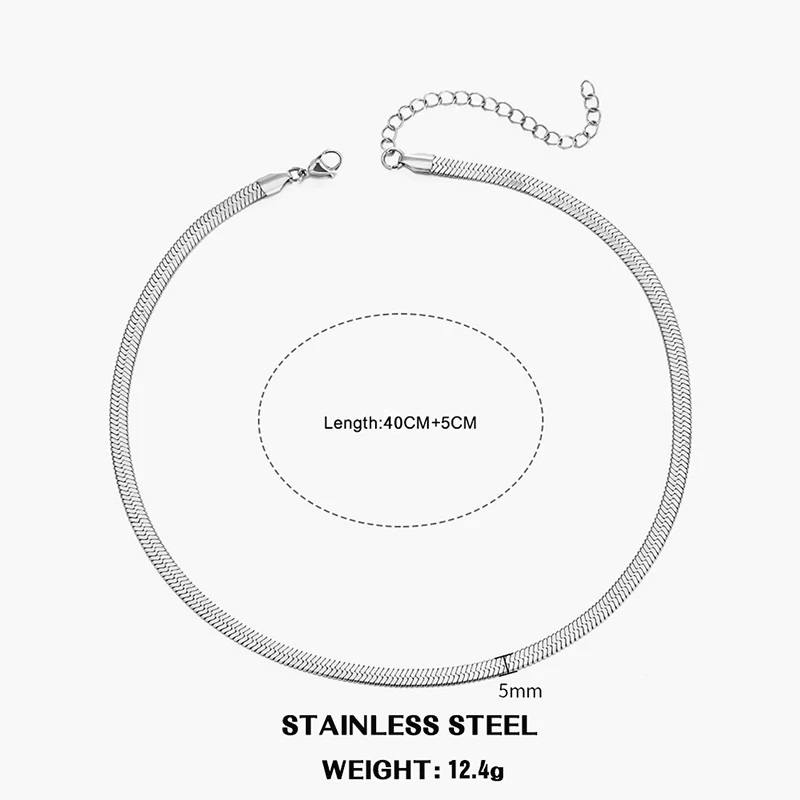 Hot Classic Unisex Flat Snake Chain Choker Necklace for Women Stainless Steel He