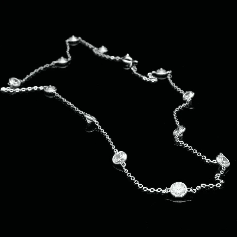 By Yard Station Necklace 3Ct Round Lab Created Diamond 14k White Gold Finish