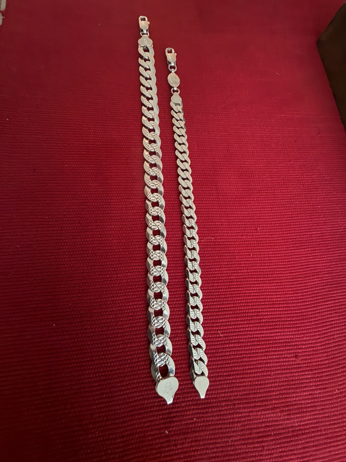 2pc 925 Sterling Silver Curb Link Chain Bracelets 8 in Lobster Clasp Signed