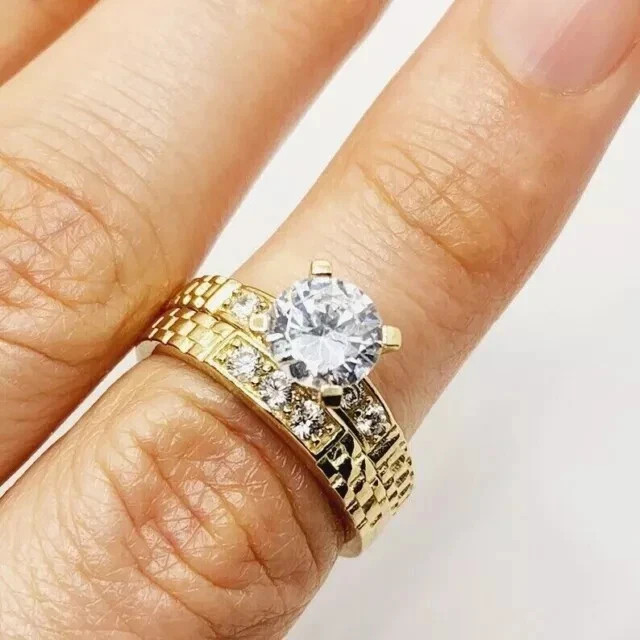 2Ct Round Cut Lab-Created Diamond Wedding Bridal Ring Set 14k Yellow Gold Plated